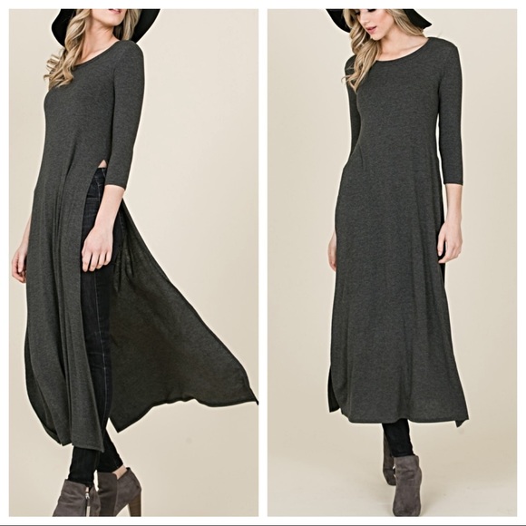 ✨LAST ONE ✨Charcoal grey high slit tunic dress - Picture 8 of 8